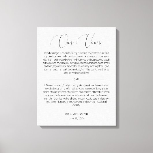Kalligrafie Script bruiloft geloften Canvas Print (Voorkant)