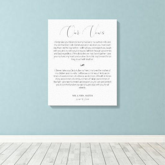 Kalligrafie Script bruiloft geloften Canvas Print (Insitu (Houten vloer))