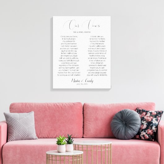 Kalligrafie Script bruiloft geloften Canvas Print (Insitu (Woonkamer))