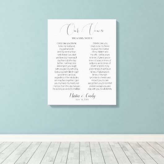 Kalligrafie Script bruiloft geloften Canvas Print (Insitu (Houten vloer))
