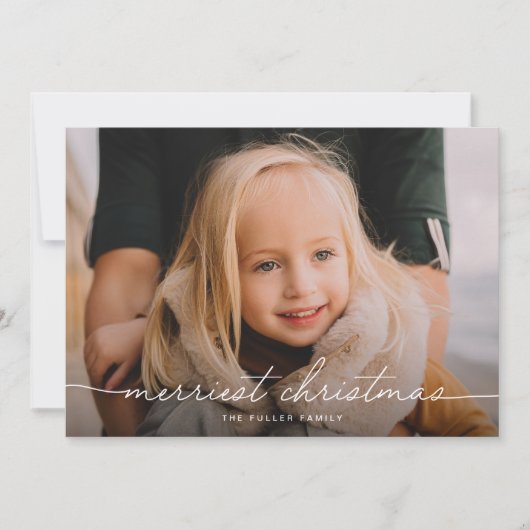 Kalligrafie Script Drie foto Vrolijk Kerstfeest Feestdagenkaart (Voorkant)