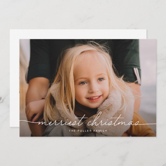 Kalligrafie Script Drie foto Vrolijk Kerstfeest Feestdagenkaart (Voorkant / Achterkant)