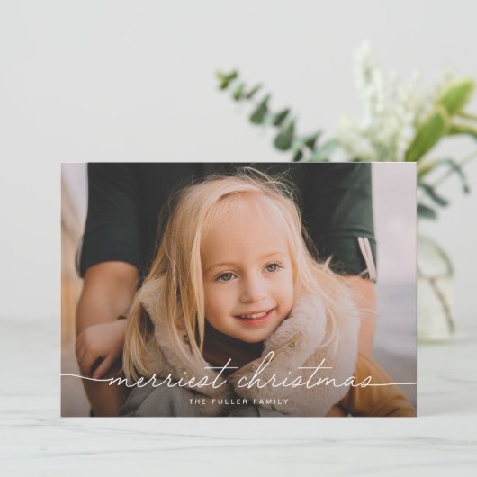 Kalligrafie Script Drie foto Vrolijk Kerstfeest Feestdagenkaart (Staand voorkant)