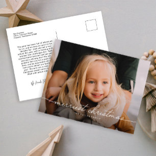 Kalligrafie Script Drie foto Vrolijk Kerstfeest Feestdagenkaart