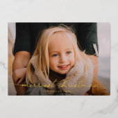 Kalligrafie Script Drie foto Vrolijk Kerstfeest Folie Feestdagenkaart (Voorkant)