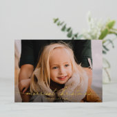 Kalligrafie Script Drie foto Vrolijk Kerstfeest Folie Feestdagenkaart (Staand Voorkant)