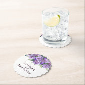 Kalligrafie Script Elegant Paarse bloemenbruiloft Kartonnen Onderzetters (Insitu)