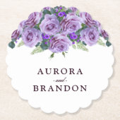 Kalligrafie Script Elegant Paarse bloemenbruiloft Kartonnen Onderzetters (Voorkant)