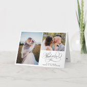 Kalligrafie script elegante 2 foto bruiloft bedankkaart (Voorkant)