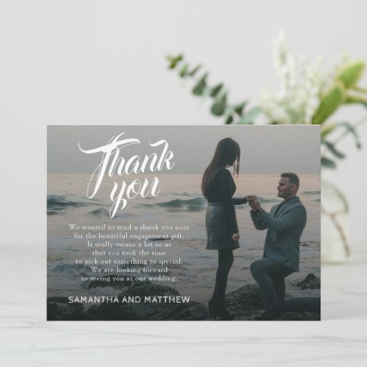 Kalligrafie Script Engagement Party Dank je Kaart (Staand voorkant)