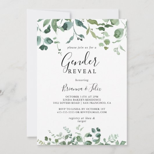 Kalligrafie Script Foliage Geslacht Onthullen Part Kaart (Voorkant)