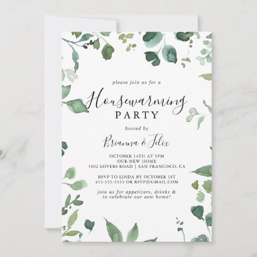 Kalligrafie Script Foliage Housewarming Party Kaart (Voorkant)