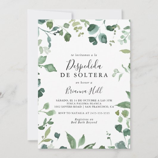 Kalligrafie Script Foliage Spaans Vrijgezellenfees Kaart (Voorkant)