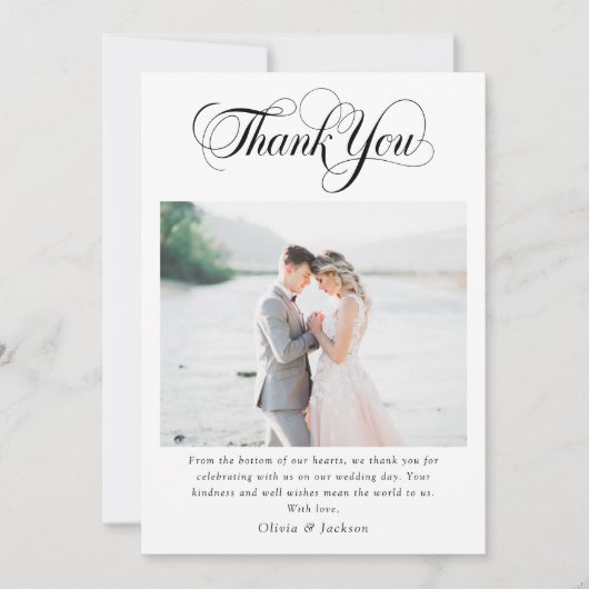 Kalligrafie Script Foto Bruiloft Bedankkaart (Voorkant)