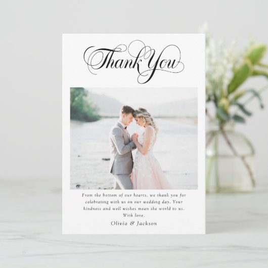 Kalligrafie Script Foto Bruiloft Bedankkaart (Staand voorkant)