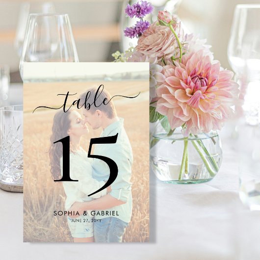 Kalligrafie Script Foto Bruiloft Dubbelzijdig Kaart