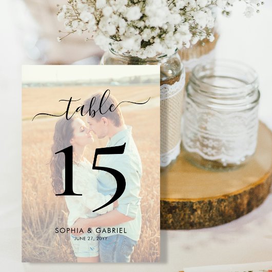 Kalligrafie Script Foto Bruiloft Dubbelzijdig Kaart