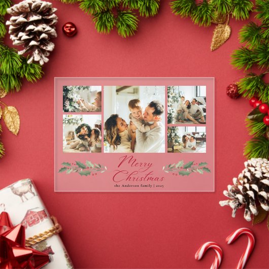 Kalligrafie Script Foto Collage Kerstkaart Acryl Uitnodigingen (Insity (Feestdagen))