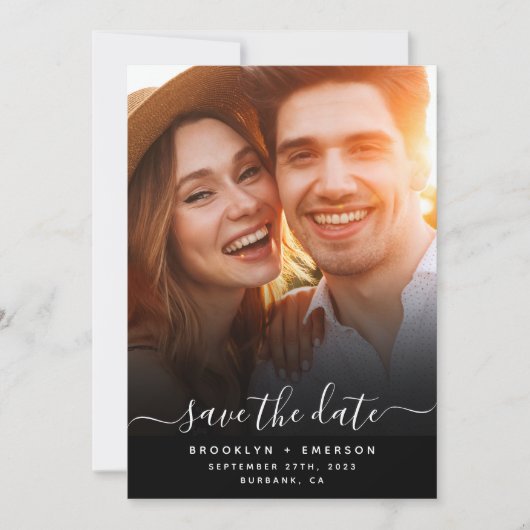 Kalligrafie Script Foto QR Code Wedding Save The Date (Voorkant)