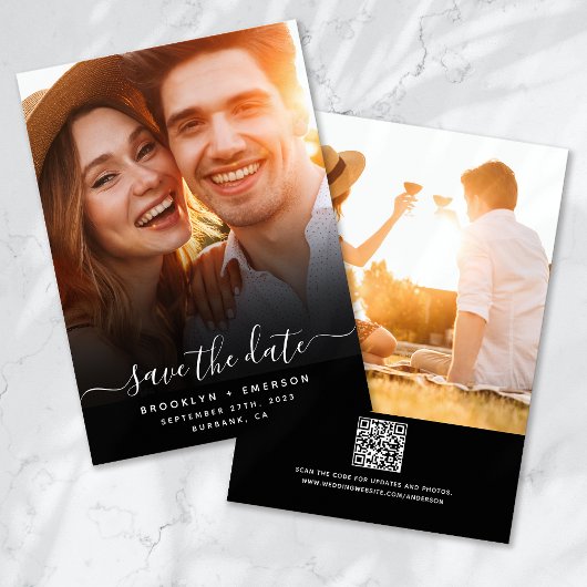 Kalligrafie Script Foto QR Code Wedding Save The Date