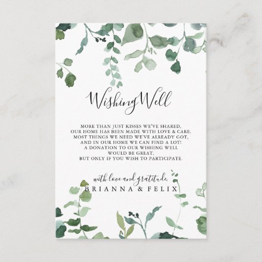 Kalligrafie Script gebladerte bruiloft wens goed Informatiekaartje (Voorkant)