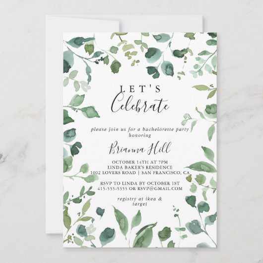 Kalligrafie Script gebladerte Laten we feest viere Kaart (Voorkant)