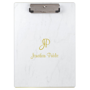 Kalligrafie Script Goud Monogram Elegant Marmer Klembord