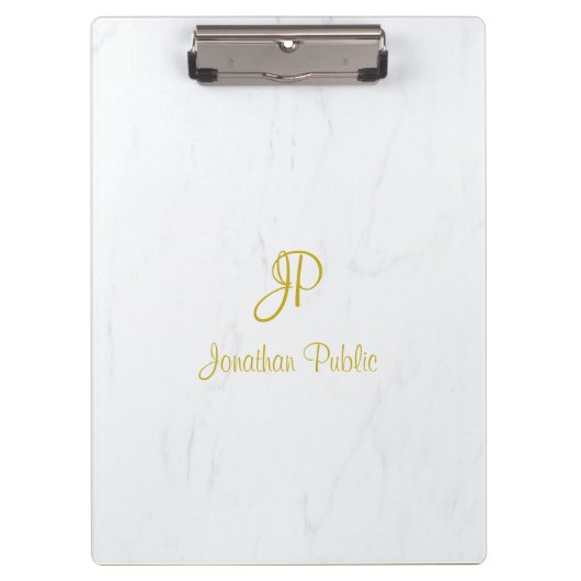 Kalligrafie Script Goud Monogram Elegant Marmer Klembord (Voorkant)