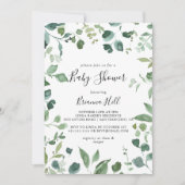Kalligrafie Script groen gebladerte Baby shower Kaart (Voorkant)
