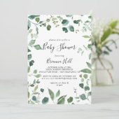 Kalligrafie Script groen gebladerte Baby shower Kaart (Staand voorkant)