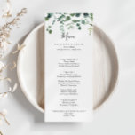 Kalligrafie Script Groen gebladerte Diner Menu<br><div class="desc">Deze kalligrafie script groen gebladerte diner menukaart is perfect voor een moderne bruiloft. Het ontwerp is voorzien van waterverf handgetekende eucalyptustakken en -bladeren,  gerangschikt in prachtige boeketten en geometrische patronen. Dit menu kan worden gebruikt voor een huwelijksreceptie,  repetitiediner,  vrijgezellenfeest of een evenement.</div>