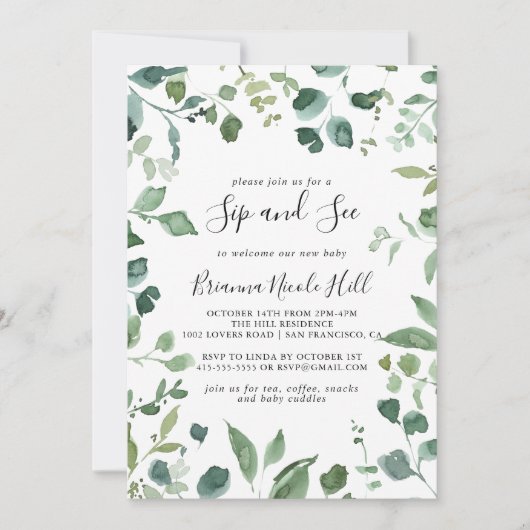 Kalligrafie Script Groen gebladerte Sip en See Kaart (Voorkant)