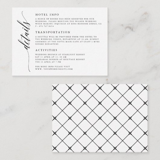 Kalligrafie Script Huwelijksdetails Behuizing Kaar Informatiekaartje (Voorkant / Achterkant)