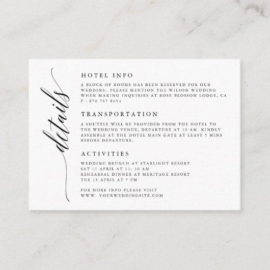 Kalligrafie Script Huwelijksdetails Behuizing Kaar Informatiekaartje (Voorkant)