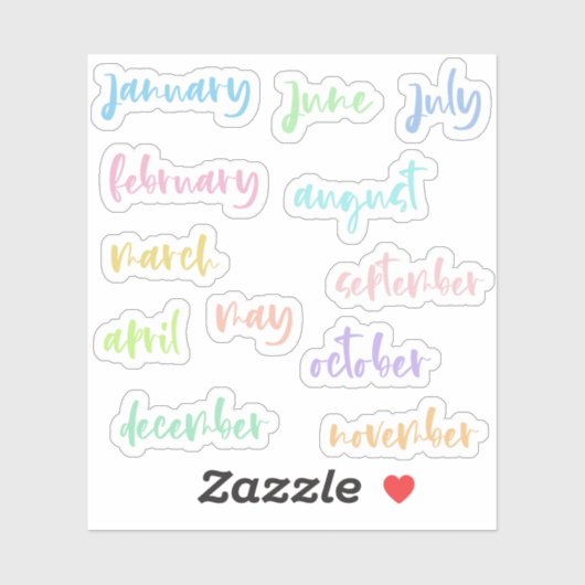 Kalligrafie Script Lichte kleuren Maanden van het  Sticker (Vel)