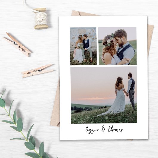 Kalligrafie Script Meerdere foto bruiloft Bedankkaart