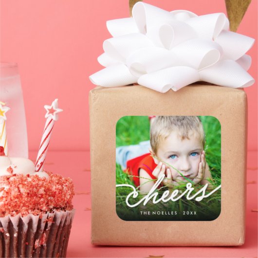 Kalligrafie Script Modern Foto Vakantie Vierkante Sticker (Feest)