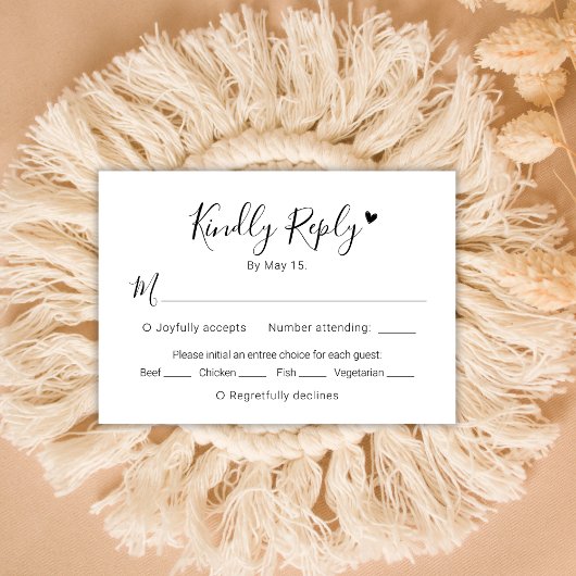 Kalligrafie Script Modern hart bruiloft RSVP Kaart