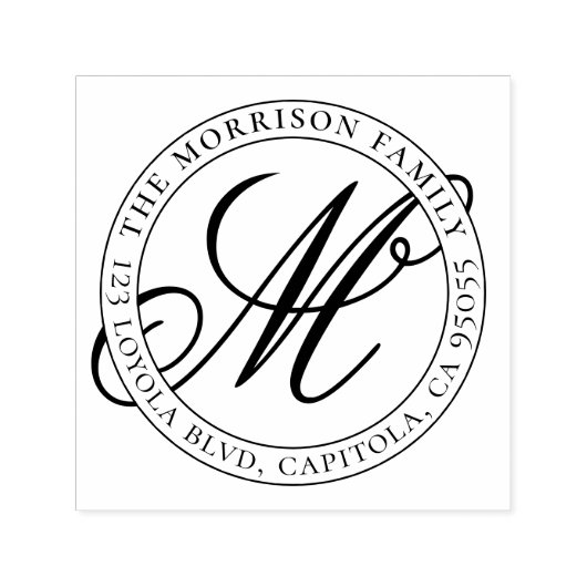 Kalligrafie Script Monogram Achternaam Adres Zelfinktende Stempel (Design)