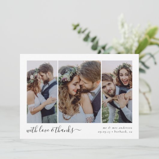 Kalligrafie Script Multi Photo Wedding Bedankkaart (Staand voorkant)