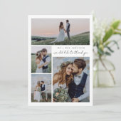 Kalligrafie Script Multi Photo Wedding Bedankkaart (Staand voorkant)