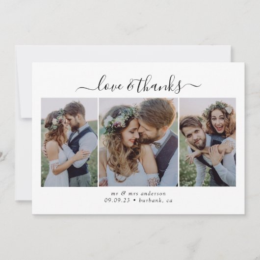 Kalligrafie Script Multi Photo Wedding Bedankkaart (Voorkant)