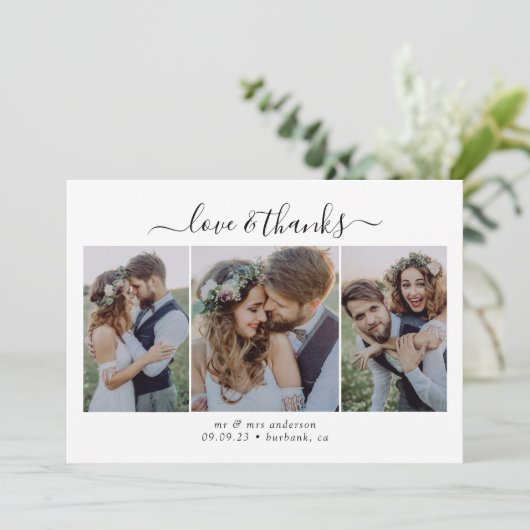 Kalligrafie Script Multi Photo Wedding Bedankkaart (Staand voorkant)