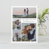 Kalligrafie Script Multi Photo Wedding Bedankkaart (Staand voorkant)