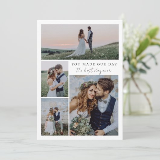 Kalligrafie Script Multi Photo Wedding Bedankkaart (Staand voorkant)