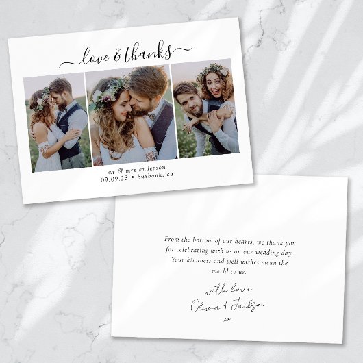 Kalligrafie Script Multi Photo Wedding Bedankkaart