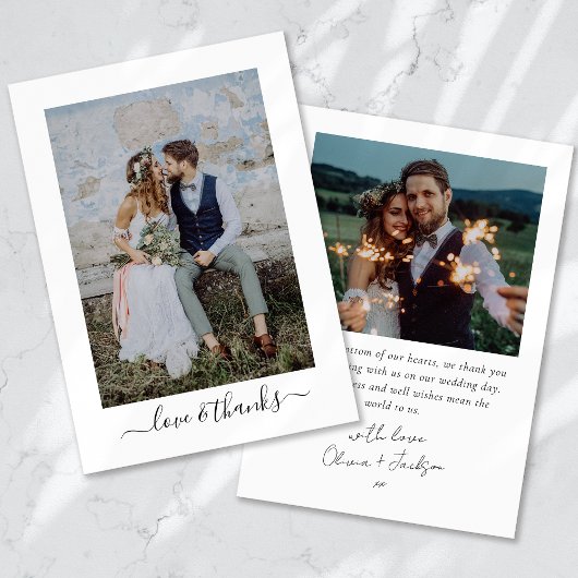 Kalligrafie Script Multi Photo Wedding Bedankkaart