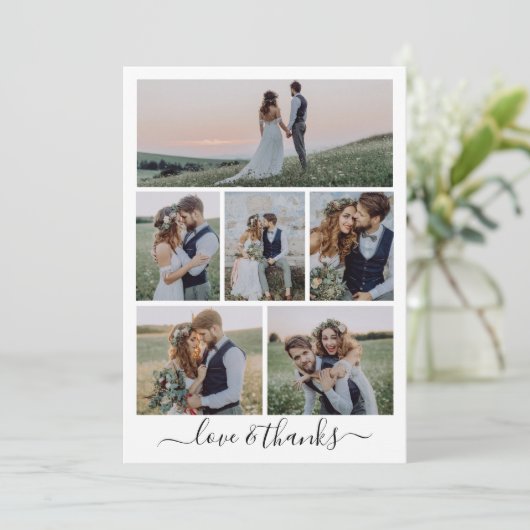 Kalligrafie Script Multi Photo Wedding Bedankkaart (Staand voorkant)