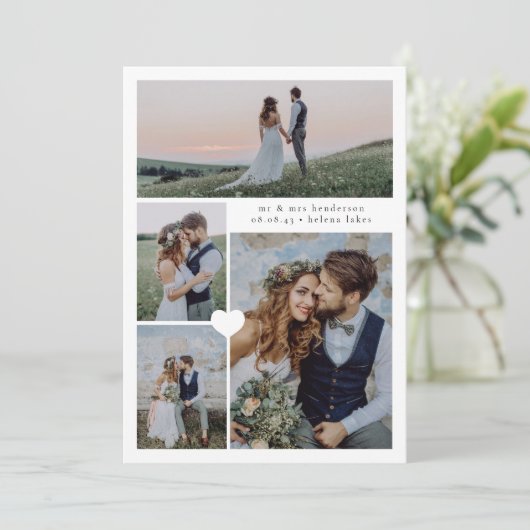 Kalligrafie Script Multi Photo Wedding Bedankkaart (Staand voorkant)