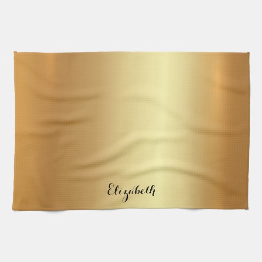 Kalligrafie Script Naam Stijlvol Zwart En Goud Theedoek (Horizontaal)